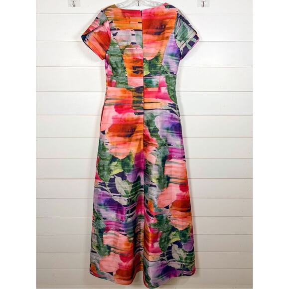 NWT Kay Unger Watercolor Floral V-Neck Maxi A-Line Dress Multicolor Size 6 - Picture 10 of 10